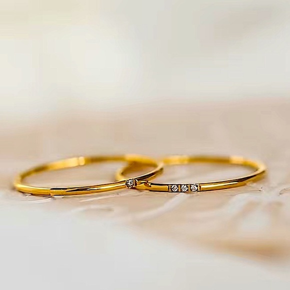 Gold Cubic Zircon Ring Minimalist, Dainty, Diamond, Two Piece, Stackable - Picture 1 of 7